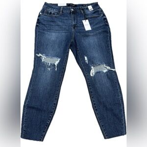 NEW Judy Blue Skinny Mid Rise Denim Distressed Jeans Raw Cuff Stretchy Plus 14W